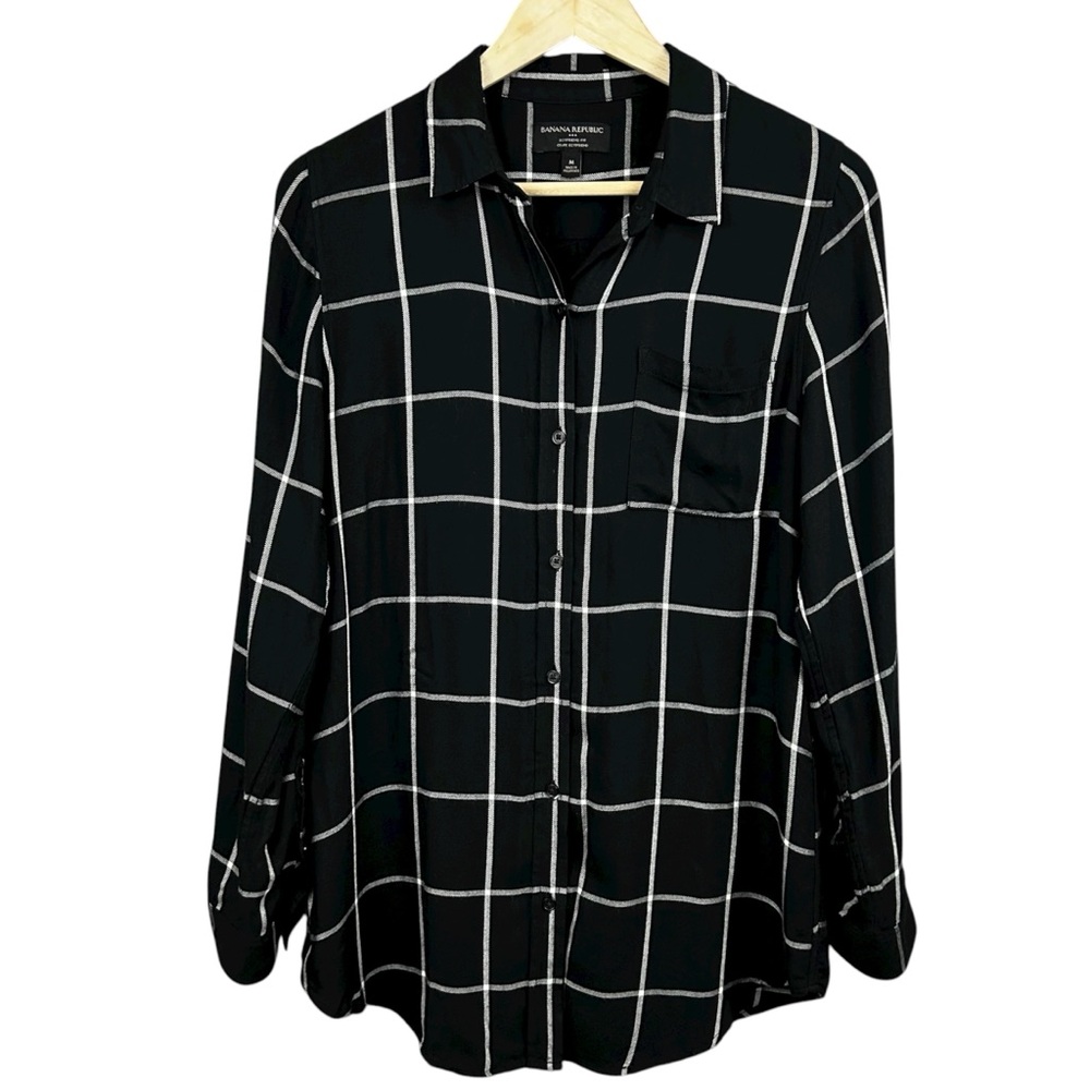 Banana Republic Black and White Plaid Top